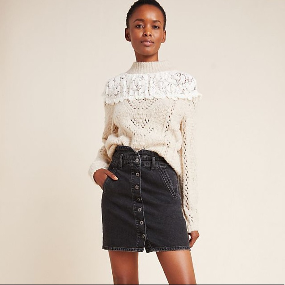 Anthropologie Button-Front Denim Mini Skirt
